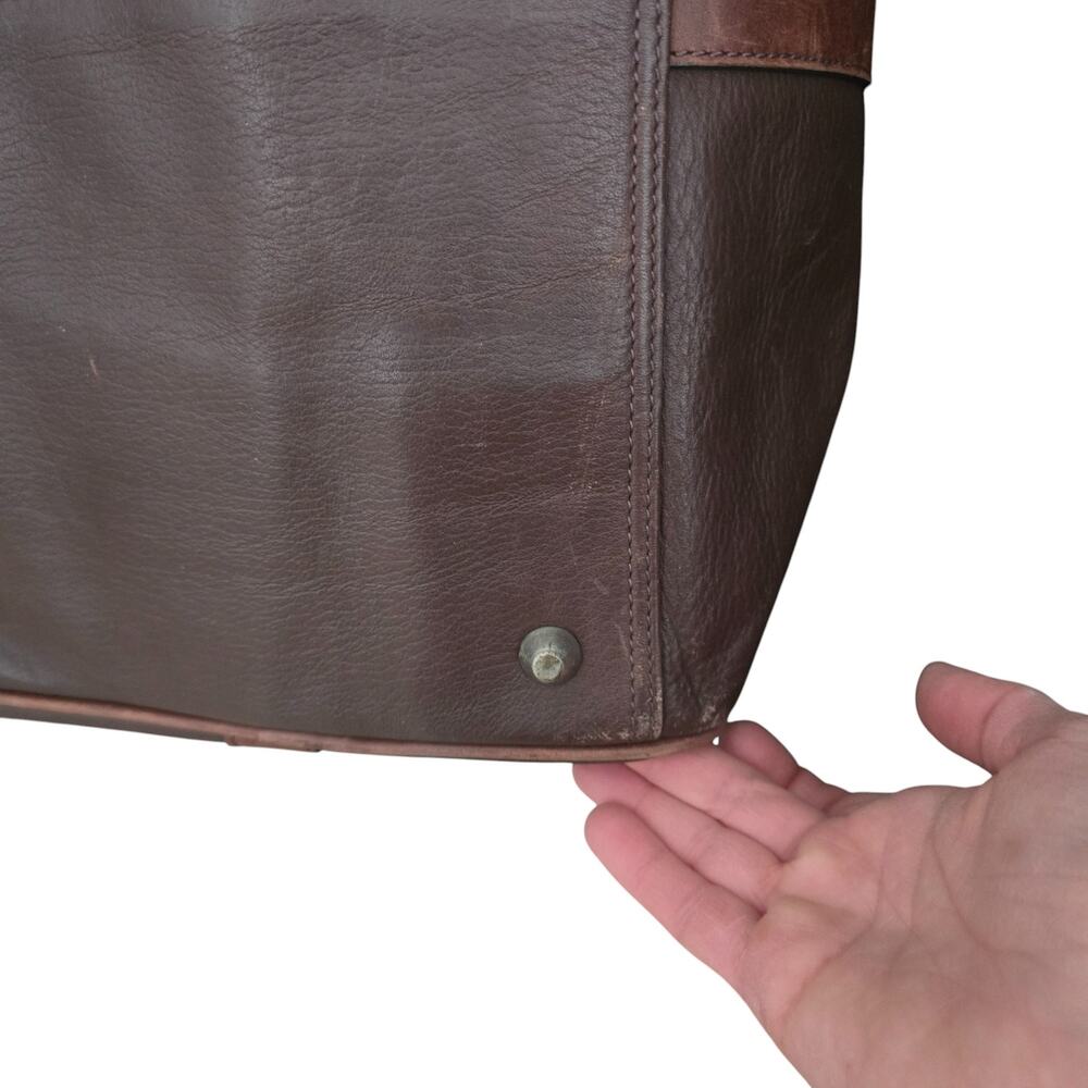 M London Mens Tote Duffel Bag Brown Leather Travel Gym Weekender Carry On Preppy - Picture 10 of 14